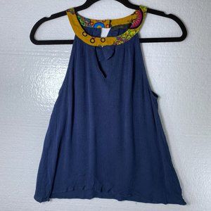 THML Sz S Blue Boho Cut Out Tank Top Anthropologie